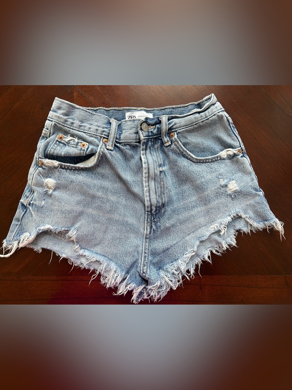 Zara Light Blue Distressed Denim Jean Shorts size 2